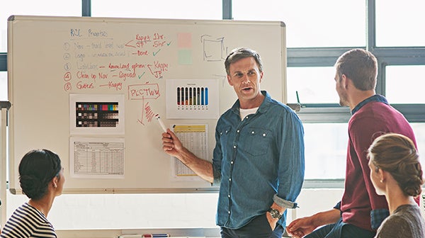 students reviewing marketing plan